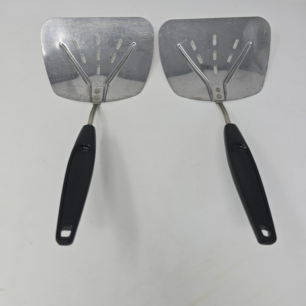 Vintage Foley Stainless Steel Spatula Curved Slotted Flipper 5.25" Wide X2